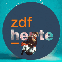 a blue circle with zdf heute written in orange