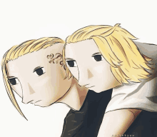 a drawing of two anime characters with a tattoo on their forehead