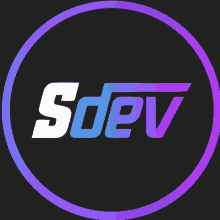 a logo that says sdev in a purple circle on a black background