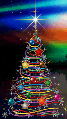 a colorful christmas tree with a star in the top