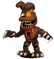 five nights at freddy 's bonnie is a cartoon character with sharp claws and a bow tie .