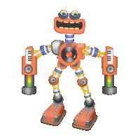 a cartoon robot with a record player and a piano