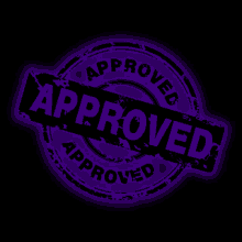 a purple stamp that says approved in black letters