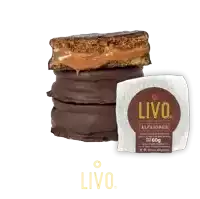 a stack of livo alfajores next to a package of them