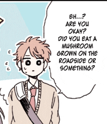 eh are you okay did you eat a mushroom grown on the roadside something