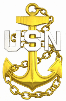 a gold anchor with the usn logo on it