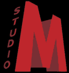 a red studio logo with the letter m in the middle