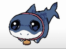 a pixel art drawing of a shark with the name jeff