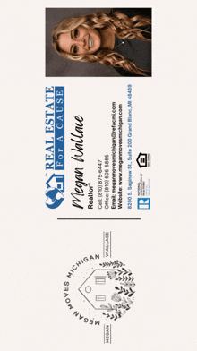 a business card for megan wallace a real estate agent