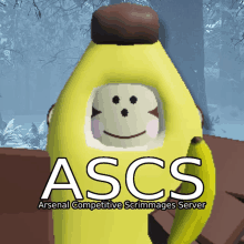 a picture of a banana with a monkey on it and the words ascs on the bottom