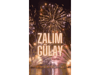 a fireworks display with the name zalim gulay in the foreground