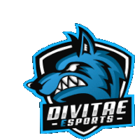 a logo for divitae esports with a blue wolf