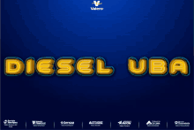 a blue background with diesel uba written in yellow