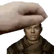 a hand is holding a man 's head in a pixel art style .