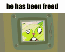 a picture of a cartoon character with the words he has been freed above it