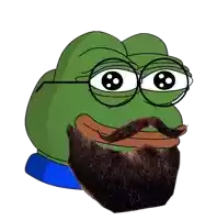 a green frog with glasses and a beard on his face