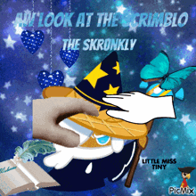 a picture of a cartoon character with the words " an look at the scrimblo the skrunkly " on it