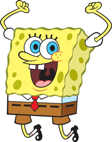 a cartoon drawing of spongebob with his arms raised in the air