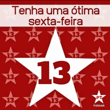 a red background with stars and the number 13 on it