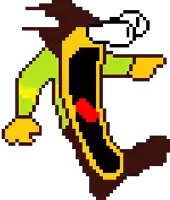 a pixel art drawing of a person with their mouth open and a red spot in the middle .