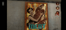 a framed picture of a woman holding a large piece of meat that says give her your meat