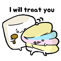 a cartoon of a marshmallow with the words i will treat you above it