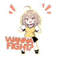 a cartoon of a girl with the words wanna fight behind her