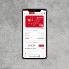 a phone displaying a visa card on the screen