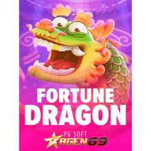 a poster for fortune dragon shows a cartoon dragon with its mouth open