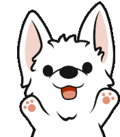 a cartoon drawing of a white dog with its tongue hanging out