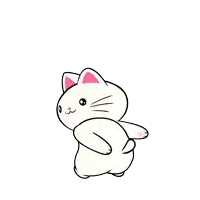 a cartoon drawing of a white cat with pink ears walking