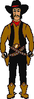 a pixel art drawing of a cowboy with a red scarf around his neck