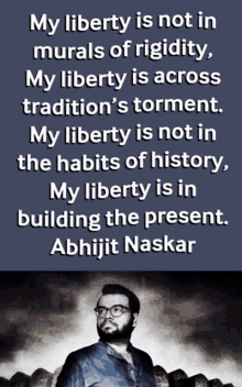 a quote from abhijit naskar is displayed on a poster