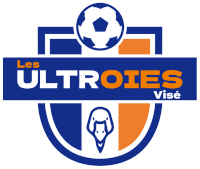 a blue and orange logo for les ultroies vise with a soccer ball