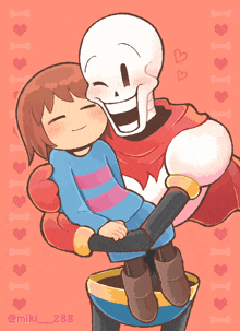 a drawing of a skeleton holding a little girl with the name miki 288 on the bottom