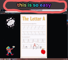 a computer screen shows a letter a worksheet