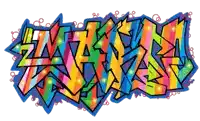 a colorful graffiti drawing of the word wizk on a white background