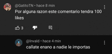 a screenshot of a youtube video that says por alguna razon este comentario tendra 100 likes