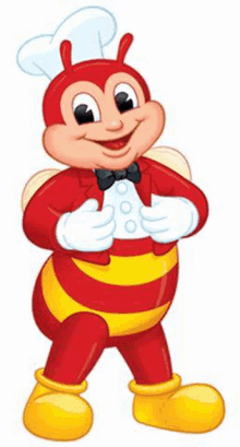 jollibee is a cartoon character that is wearing a chef 's hat .