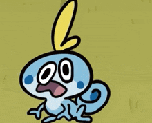 a cartoon drawing of a lizard crying with tears coming out of its eyes .