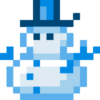 a pixel art of a snowman with a top hat and scarf