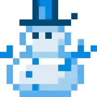 a pixel art of a snowman with a top hat and scarf