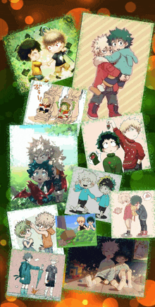 a collage of drawings of a boy holding another boy 's hand