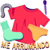 an illustration of clothes with the words me arrumando below