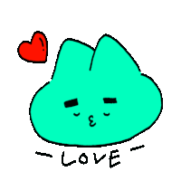 a drawing of a blue cat with a red heart and the word love written below it