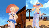 a girl in a bikini is standing on a beach