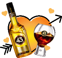 a bottle of licor 43 sits next to a glass of licor 43