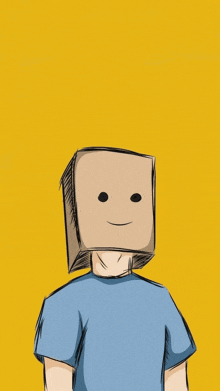 a cartoon drawing of a man with a cardboard box on his head