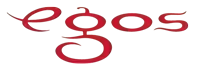 the word egos is written in red letters on a white background