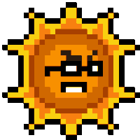 a pixel art illustration of a sun with a funny face